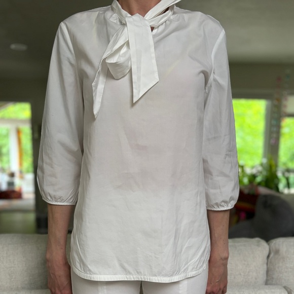 Brooks Brothers Tops - Brooks Brothers cotton stretch 3/4 sleeve pullover blouse with neck tie/bow